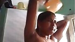 Indian girl taking self video when bathing